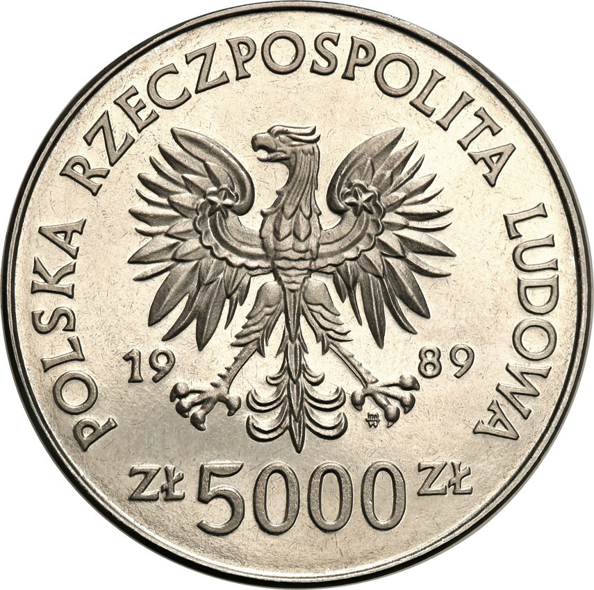 PRL. PRÓBA Nikiel 5.000 złotych 1989 Westerplatte
